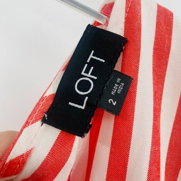 LOFT Size 2 Red & White Striped Ruffle Sleeve Belted Romper - Picture 9 of 12